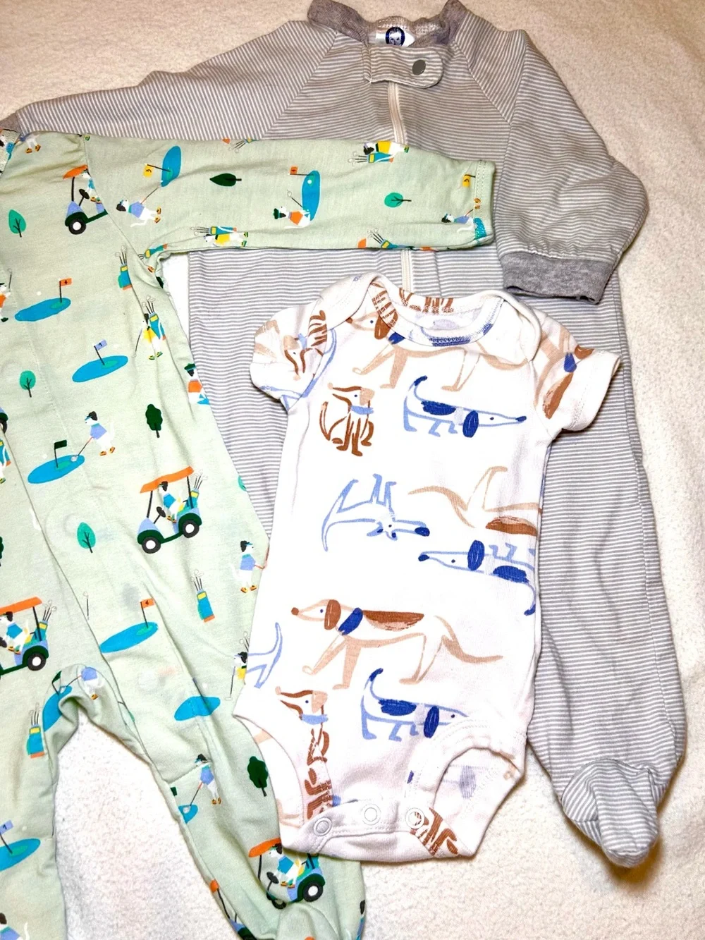 4 Piece Bundle Baby BOY Footed One-Piece Sleepers 0-3 Months and Newborn Onsie